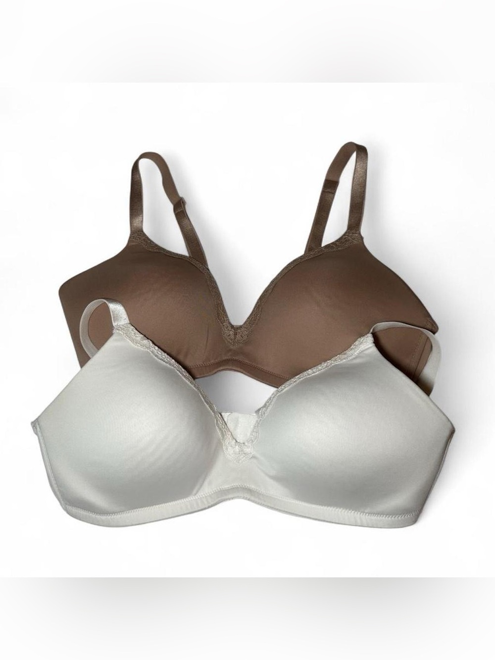 Ellen Tracy Smooth Wireless Tan & White Neutral Bras Lace Trim - 38B Pack of 2